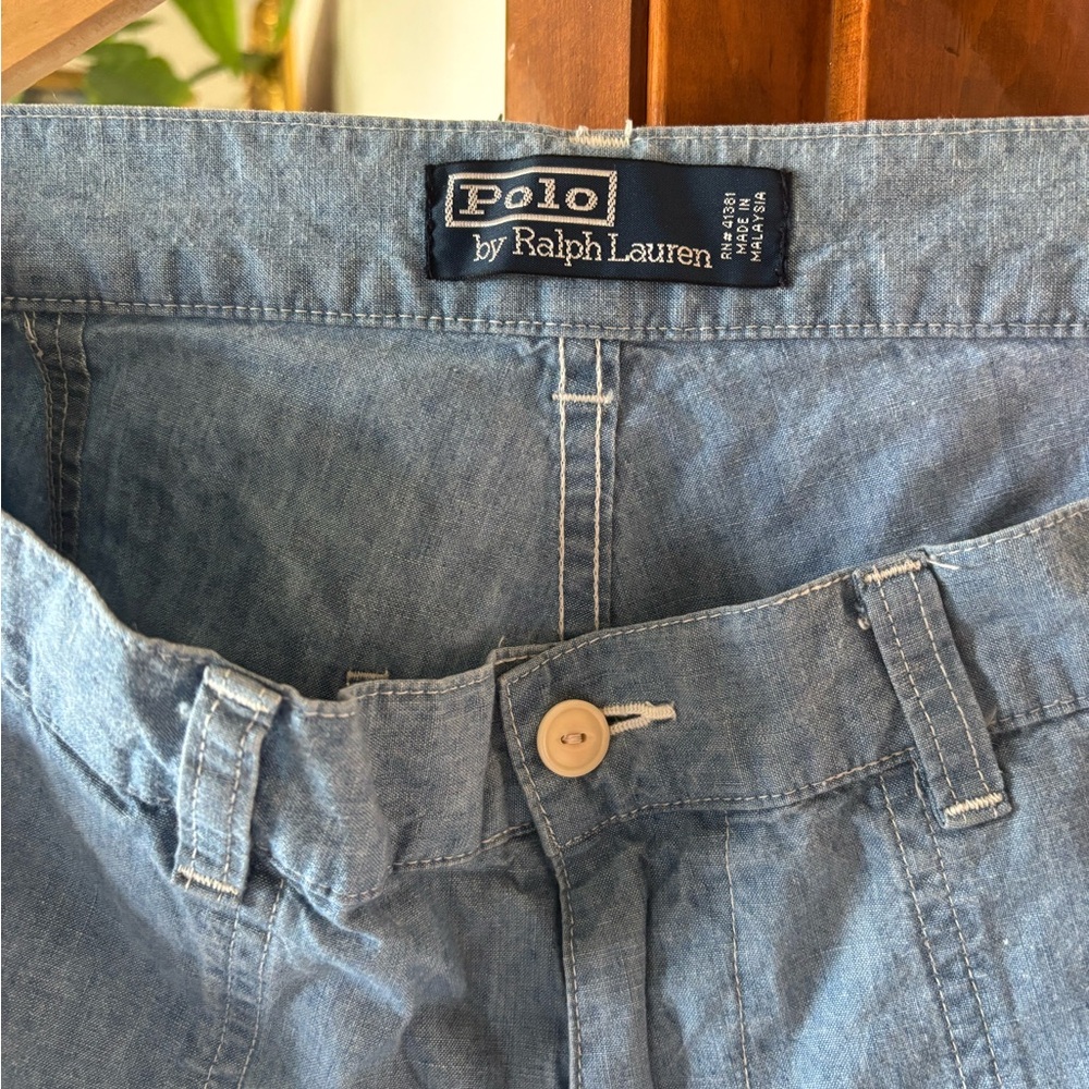 Vintage Polo by Ralph Lauren Chambray Cotton wide leg trousers, size 32 - Picture 3 of 11